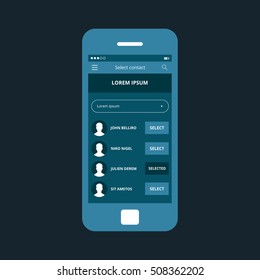 Mobile app single screen ui kit. Select contact screen.