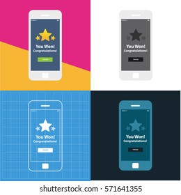 Mobile App Single Screen Ui Kit. Congratulations You Won Screen.