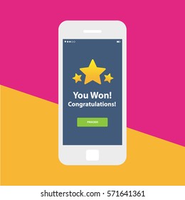 Mobile App Single Screen Ui Kit. Congratulations You Won Screen.