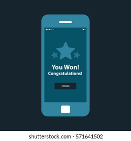 Mobile App Single Screen Ui Kit. Congratulations You Won Screen.