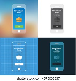 Mobile app single screen ui kit. Business icon screen.