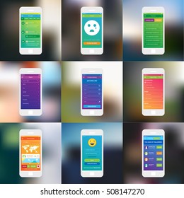 Mobile app single screens ui kit 9 mobile wireframe apps collection set.