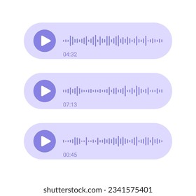 Onda de sonido de aplicación móvil. Registro de voz del mensaje. Audio de voz de redes sociales. Sonido de espectro y botón de reproducción. Podcast banda sonora de voz. Grabar reproductor de música. Ilustración vectorial.