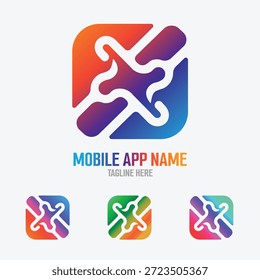 Mobile app startup logo, abstract app icon, rounded square, gradient colors, iOS and Android optimized design