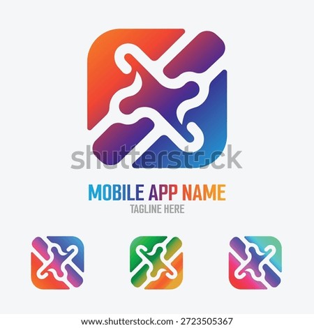 Mobile app startup logo, abstract app icon, rounded square, gradient colors, iOS and Android optimized design