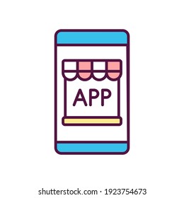 Mobile app store RGB color icon. Platform for purchasing application. Internet marketplace. E-commerce content distribution. Online retail for IT projects. Isolated vector illustration