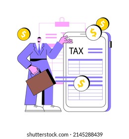 Mobile app tax filing software abstract concept vector illustration. Tax applications for smartphone and tablet, e-file your income statement online, live chat, IRS form abstract metaphor.