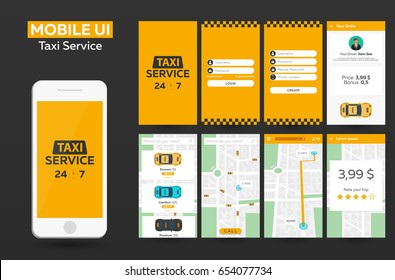 Mobile app Taxi service Material Design UI, UX, GUI. Responsive website