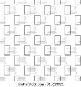 Mobile app. Technology abstract seamless pattern on the white backdrop. 