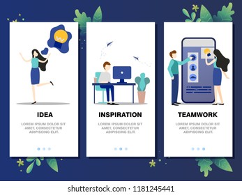 Mobile app templates concept. 
From idea to embodiment. People create a mobile app. Vector illustration, flat design