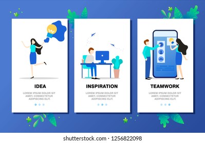 Mobile app templates concept. 
From idea to embodiment. People create a mobile app. Vector illustration, flat design