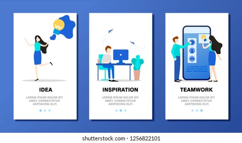Mobile app templates concept. 
From idea to embodiment. People create a mobile app. Vector illustration, flat design