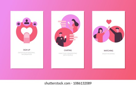 mobile app templates, online dating concept vector illustration flat design