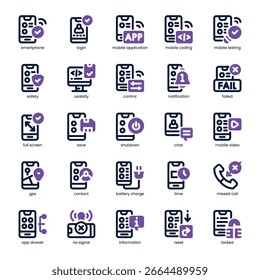 Mobile App Testing Icon pack for your website, mobile, presentation, and logo design. Mobile App Testing Icon dual tone design. Vector graphics illustration and editable stroke.