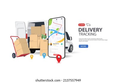Mobile app for tracking order delivery illustration. Premium Vector