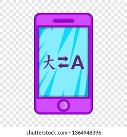 Mobile app with translator icon in cartoon style isolated on background for any web design 