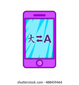 Mobile app with translator icon in cartoon style isolated on white background vector illustration