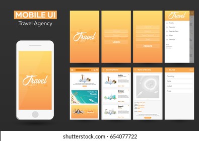 Mobile app Travel agency Material Design UI, UX, GUI. Responsive website