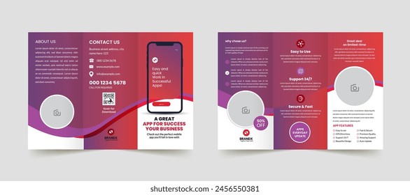 Mobile app Trifold brochure template. Creative and Professional brochure design. Simple and minimalist promotion layout.