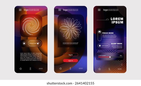 Mobile App UI Design Futuristic and Neon Abstract Gradient Interface.