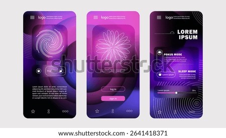 Mobile App UI Design Futuristic and Neon Abstract Gradient Interface.