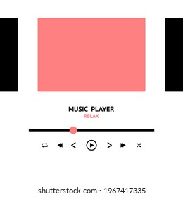 Diseño de la interfaz de usuario de la aplicación móvil. Jugador de música. Lista de reproducción en color rosa y negro. Relajante música de fondo.