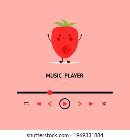 Mobile App UI Design. Music player. Strawberry playlist. Relaxing music background.