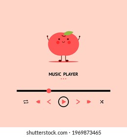 Mobile App UI Design. Music player. Apple playlist. Relaxing music background. Apple character.