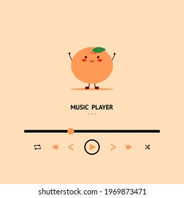Mobile App UI Design. Music player. Orange playlist. Relaxing music background. Orange character.