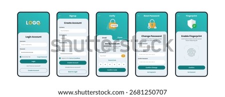 Mobile App UI Kit for Login, Signup, Verification, Password Reset, Fingerprint Authentication