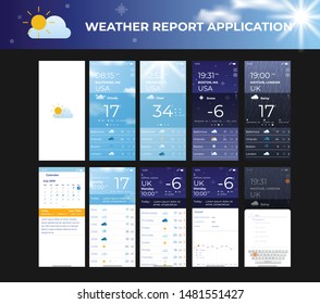 Mobile app ui kit weather roport template
