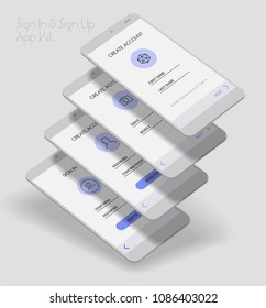 Mobile App UI Sign In and Sign Up screens 3d mockup kit