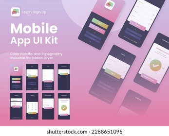 Mobile App UI, UX, GUI Layout With Different Login Screens Including Account Sign In, Sign Up And Lock Screens For Responsive Website Wireframe.