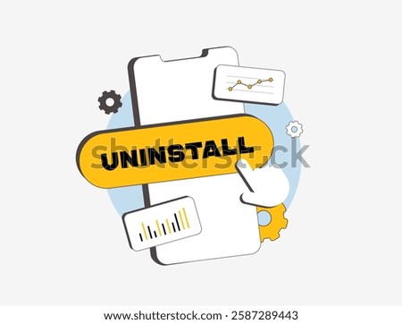 Mobile app uninstall rate affects user retention and engagement. Tracking uninstall analytics helps optimize app performance, reduce churn, improve mobile app marketing strategies vector illustration