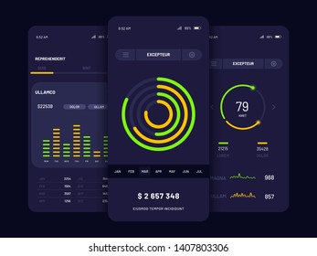Mobile app user interface screen design. Vector set of modern UI, UX, GUI screens and web icons for mobile apps and responsive website. Mobile ui kit with charts, statistic and diagrams