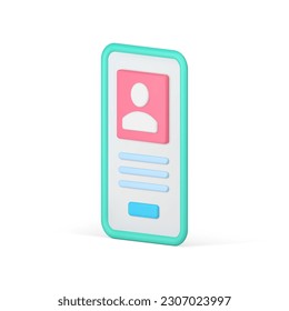 Mobile app user profile identification homepage authorization username login isometric 3d icon realistic vector illustration. Smartphone account access web authentication verification identity