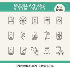 Mobile app and virtual reality line icon set. Technology concept. Vector illustrations can be used for topics like internet, modern technology, computer systems