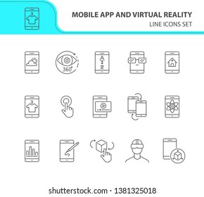 Mobile app and virtual reality line icon set. Technology concept. Vector illustrations can be used for topics like internet, modern technology, computer systems