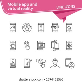 Mobile app and virtual reality line icon set. Technology concept. Vector illustrations can be used for topics like internet, modern technology, computer systems