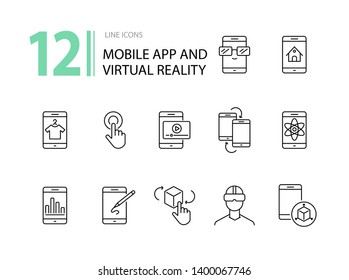 Mobile app and virtual reality line icon set. Technology concept. Vector illustrations can be used for topics like internet, modern technology, computer systems