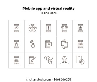 Mobile app and virtual reality line icon set. Technology concept. Vector illustrations can be used for topics like internet, modern technology, computer systems