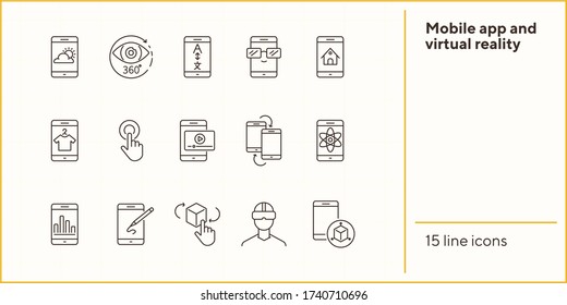 Mobile app and virtual reality line icon set. Technology concept. Vector illustrations can be used for topics like internet, modern technology, computer systems