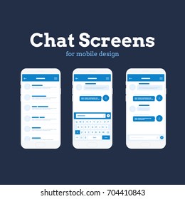 Mobile App Wire frame UI Kit. Detailed wire-frame for quick prototyping. Chat conversation mock-up screens.