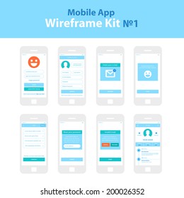 Mobile App Wireframe Ui Kit ?1. Splash screen, create account, check your e-mail, login screen, help screen, reset password screen, invalid e-mail screen, profile screen, main screen, sign up screen.