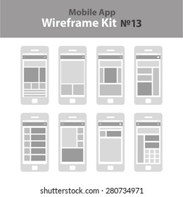 Mobile App Wireframe Ui Kit 13. Mobile Grid Screens Collection
