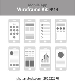 Mobile App Wireframe Ui Kit 14. Mobile templates, prototype, layouts, mockups.