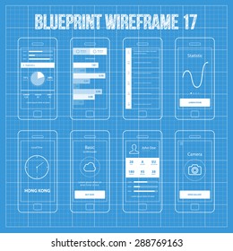 Mobile App Wireframe Ui Kit 17.Statistics screen, information screen, timeline screen, growth graphic screen, local time screen, package choose screen, user info screen, camera gallery screen.