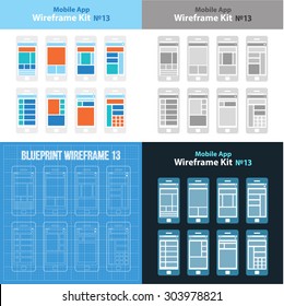 Mobile App Wireframe Ui Kit 13 collection. Mobile grid screens collection