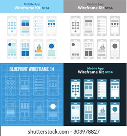 Mobile App Wireframe Ui Kit 14 collection. Mobile templates, prototype, layouts, mockups.