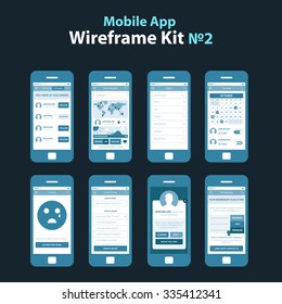 Mobile App Wireframe Ui Kit 2. Followers screen, search people screen, region search screen, calendar screen, friendlist screen, create group screen, friendship request screen, membership plan screen